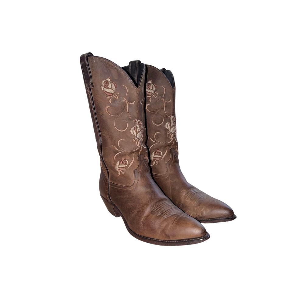 Vintage code west women’s brown leather cowboy western boots embroidered roses 9